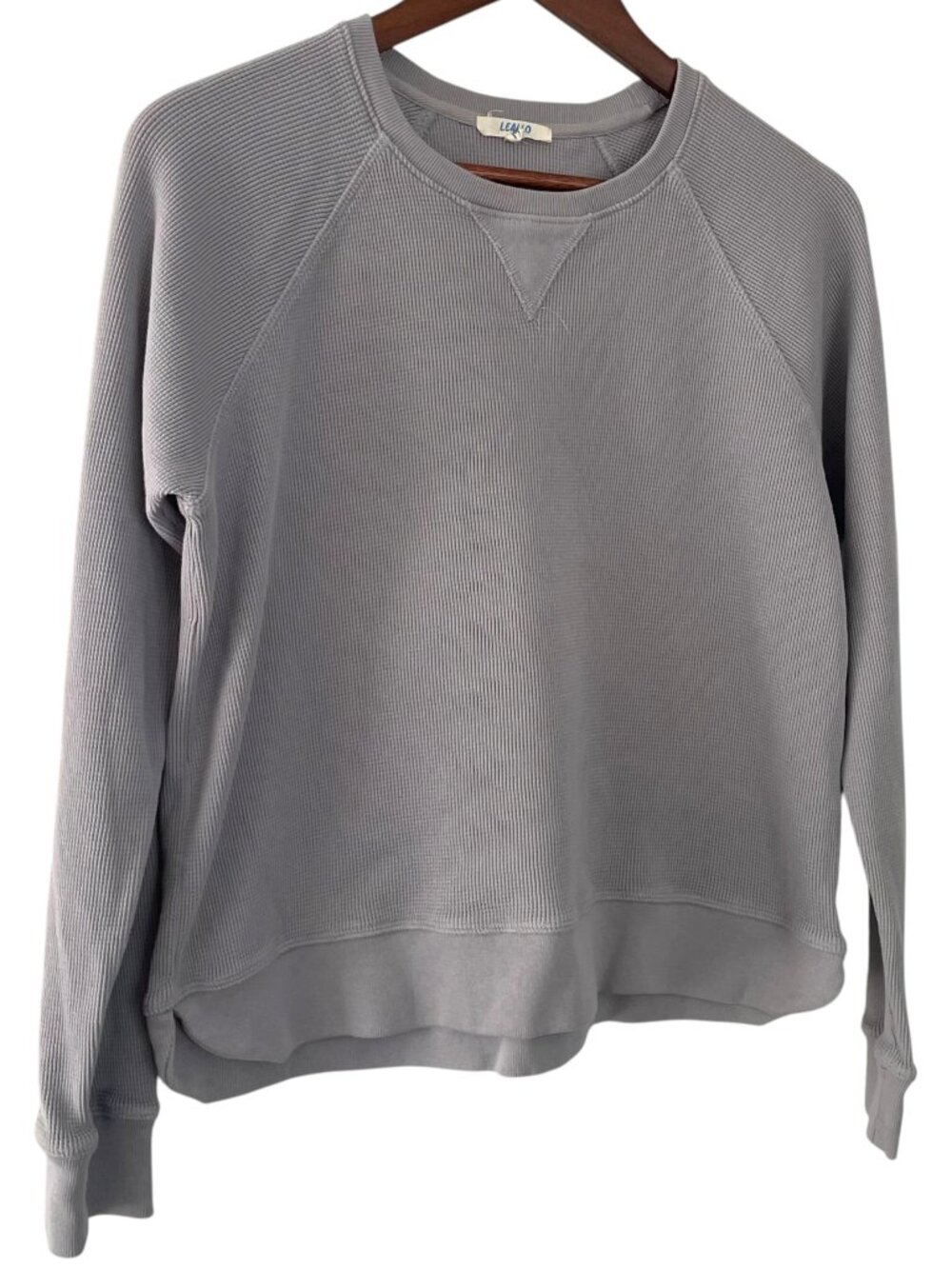 Leallo Waffle Knit Crewneck Pullover Top Medium Gray Peruvian Cotton Sweatshirt